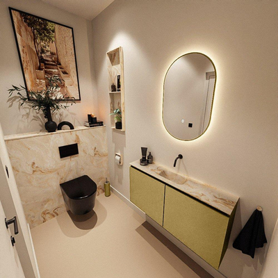 MONDIAZ TURE-DLUX Meuble toilette - 100cm - Oro - EDEN - vasque Frappe - position centrale - sans trou de robinet