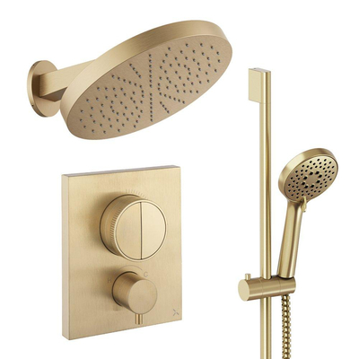 Crosswater MPRO Regendoucheset inbouw - 2 hendels - 30cm douchekop - handdouche - glijstang - wandarm - geborsteld messing (goud)