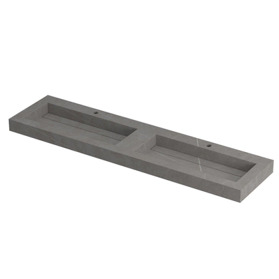 INK Pitch wastafel - 180x45x9cm - 2 wasbakken - 2 kraangaten - drain keramiek Armani grey mat