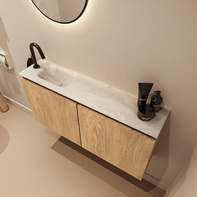 MONDIAZ TURE-DLUX meuble WC 100cm Washed Oak. Lavabo EDEN Ostra position gauche. Avec 1 trou de robinet.