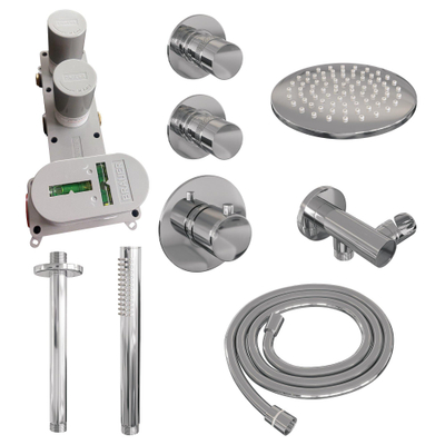 Brauer Chrome Edition Ensemble de douche de tête encastré - douche de tête 20cm - bras de plafond - 3 boutons lisses - douchette à main barre 1 jet - chrome