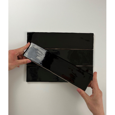 ÉCHANTILLON Terravito Pavero carreau mural - 7.5x30cm - 8.6mm - Rectangulaire - Noir brillant