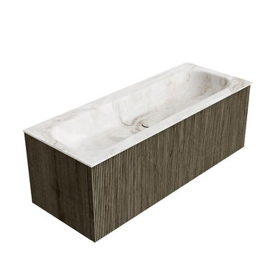 Mondiaz KURVE-DLUX Badkamermeubelset - 120x46x40cm - 1 lade - wastafel solid surface - midden - 2 kraangaten - Shadow