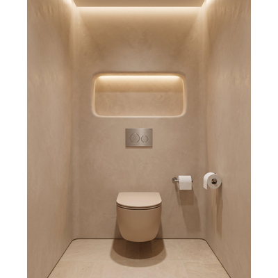 QeramiQ Dely Swirl Toiletset - 36.3x51.7cm - Geberit UP320 inbouwreservoir - met Burda frame - slim zitting - steel bedieningsplaat - ronde knoppen - mat beige