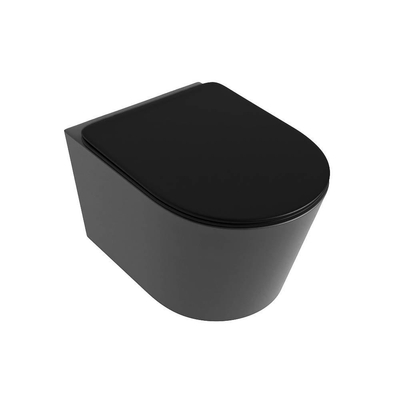Mondiaz LAVIE hangtoilet – spoelrandloos – 36 x 53 cm – met softclose zitting – Dark grey (grijs), zitting Urban (zwart)