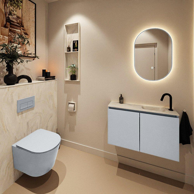 MONDIAZ TURE-DLUX Meuble WC 80 cm Clay. Lavabo EDEN Ostra position droite. Avec 1 trou de robinet.