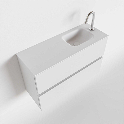 MONDIAZ ADA Meuble WC - 80x30x50cm - 1 trou de robinet - 2 tiroirs - talc mat - vasque à droite - Solid surface - Blanc