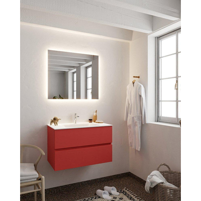 MONDIAZ VICA Badkamermeubelset - 80cm - 2 lades - wasbak Cloud midden - 1 kraangat - solid surface fire