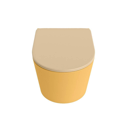 Mondiaz LAVIE WC suspendu – sans bride – 36 x 53 cm – avec abattant softclose – Ocher (jaune), abattant Sand (beige)