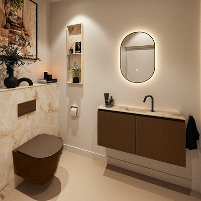 MONDIAZ TURE-DLUX Meuble toilette - 100cm - Rust - EDEN - vasque Frappe - position centrale - 1 trou de robinet