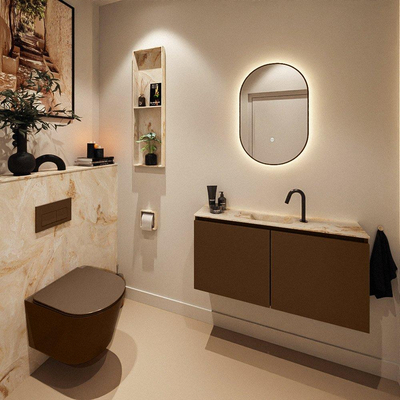MONDIAZ TURE-DLUX Meuble WC 100 cm Rust. EDEN lavabo Frappe position milieu. Avec 1 trou de robinet.