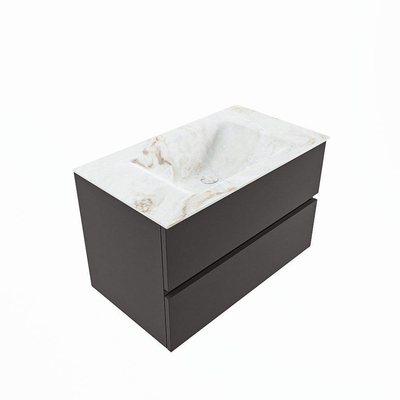 MONDIAZ VICA-DLUX Ensemble meuble de salle de bains - 80cm - meuble bas dark grey - 2 tiroirs - lavabo encastré cloud centré - sans trous de robinet - version haute 60cm - frape
