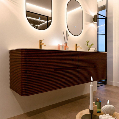 Mondiaz CIRO-DLUX Badkamermeubelset - 170x45x50cm - Solid surface wastafel Nata - 2 wasbak Dubbel - 2 kraangaten - 4 lades - Ruby