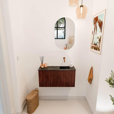 Mondiaz JOYA-DLUX 80cm toiletmeubel - kleur Ruby - Wastafel FAYE positie Rechts Zonder kraangat kleur Lava.