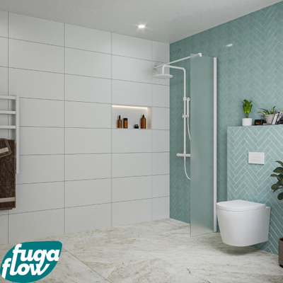 FugaFlow Eccelente Vetro Douche à l'italienne - 40x200cm - verre satiné - Blanc mat