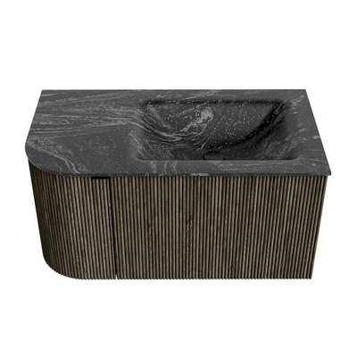 Mondiaz KURVE-DLUX Badkamermeubelset - 85x46x40cm - 1 lade - 1 deur - wastafel solid surface - rechts - 1 kraangat - Shadow