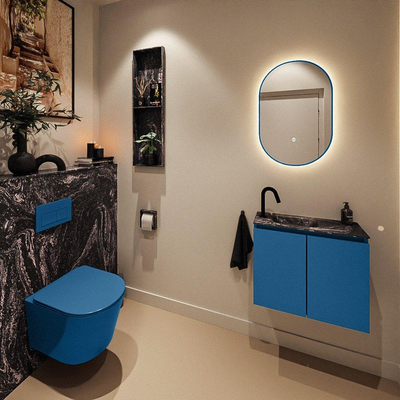 MONDIAZ TURE-DLUX Meuble toilette - 60cm - Jeans - EDEN - vasque Lava - position gauche - 1 trou de robinet