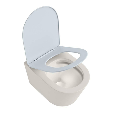 Mondiaz LAVIE hangtoilet – spoelrandloos – 36 x 53 cm – met softclose zitting – Linen (offwhite), zitting Clay (lichtblauw/grijs)