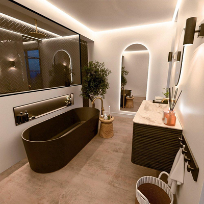 Mondiaz CIRO-DLUX Badkamermeubelset - 120x45x50cm - Solid surface wastafel Frappe - 1 wasbak Links - zonder kraangaten - 2 lades - Shadow