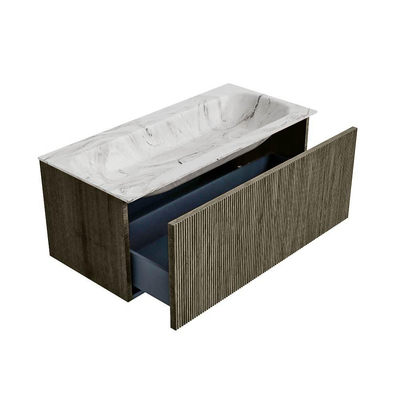 Mondiaz KURVE-DLUX Badkamermeubelset - 100x46x40cm - 1 lade - wastafel solid surface - midden - 1 kraangat - Shadow