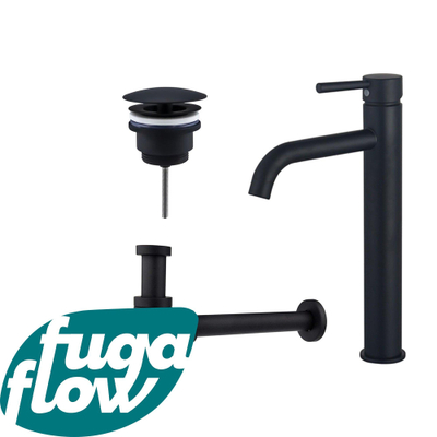 FugaFlow Eccelente Sobrado Badkamer Wastafelkraanset - verhoogde wastafelkraan - always open plug - verlaagde design sifon - Mat zwart