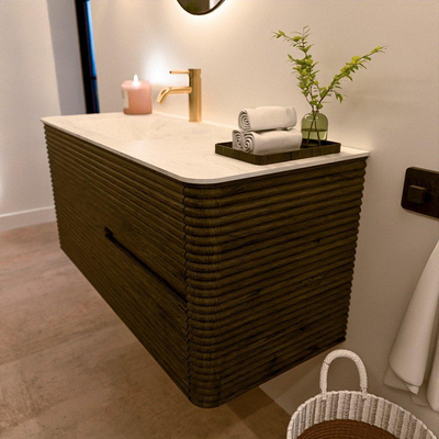 Mondiaz CIRO-DLUX Badkamermeubelset - 110x45x50cm - Solid surface wastafel Opalo - 1 wasbak Links - 1 kraangat - 2 lades - Shadow