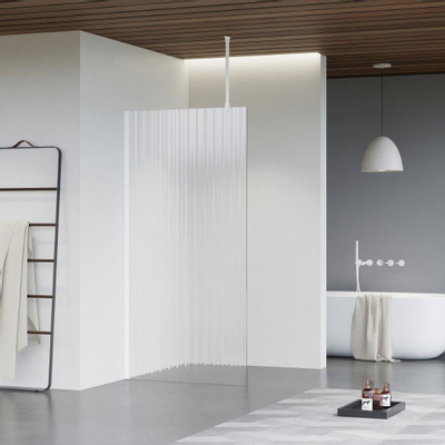 Fortifura Galeria Douche à l'italienne - 90x200cm - Verre nervuré - Bras plafond - Blanc mat