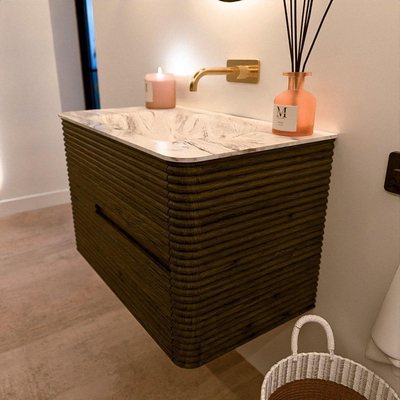 Mondiaz CIRO-DLUX Badkamermeubelset - 80x45x50cm - Solid surface wastafel Glace - 1 wasbak Midden - zonder kraangaten - 2 lades - Shadow