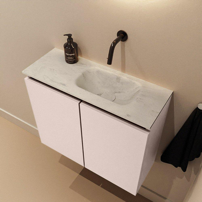 MONDIAZ TURE-DLUX Meuble de toilettes 60 cm Rosee. Lavabo EDEN Opalo position droite. Sans trou de robinet.