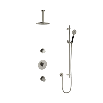 Hotbath Cobber IBS20 Ensemble de douche pluie encastré - bras de plafond 15 cm - pomme de douche ronde 20 cm - douchette 3 jets - barre de douche - nickel brossé