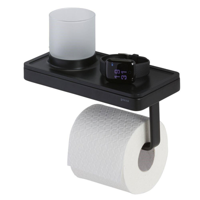 Geesa Frame Porte-rouleau de papier toilette avec tablette et support (lumière LED) Noir