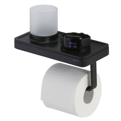 Geesa Frame Toiletrolhouder met planchet en (LED licht)houder Zwart TWEEDEKANS