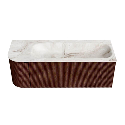 Mondiaz KURVE-DLUX Badkamermeubelset - 125x46x40cm - 1 lade - 1 deur - wastafel solid surface - rechts - zonder kraangat - Ruby
