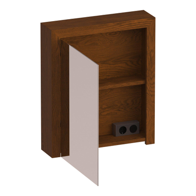 BRAUER Rise Armoire de toilette - 60x70x15cm - sans éclairage - avec 1 porte miroir double face à ouverture vers la gauche en chêne lamellé marron