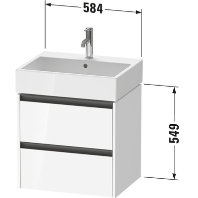 Duravit ketho meuble 2 vasques avec 2 tiroirs 58.4x46x54.9cm avec poignées anthracite blanc brillant