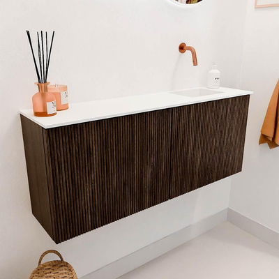 Mondiaz JOYA 100cm toiletmeubel - kleur Walnut - Wastafel FAYE positie Rechts Zonder kraangat kleur Talc.