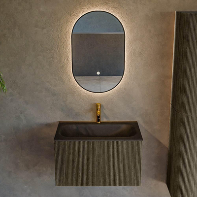 Mondiaz KURVE Ensemble de meuble salle de bain - 70x46x40cm - 1 tiroir - lavabo en solid surface - milieu - 1 trou de robinet - Shadow