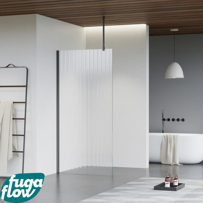 FugaFlow Eccelente Vetro douche à l'italienne salle de bain - 70x200cm - verre strié - bras plafond - gunmetal