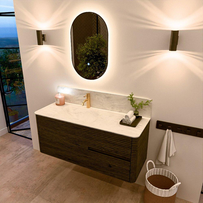 Mondiaz CIRO-DLUX Badkamermeubelset - 120x45x50cm - Solid surface wastafel Opalo - 1 wasbak Links - 1 kraangat - 2 lades - Shadow