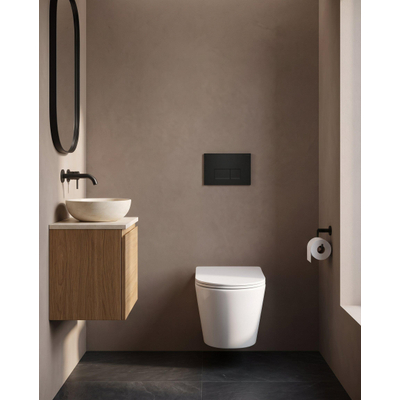 QeramiQ Dely Toiletset - 36.3x51.7cm - Geberit UP720 inbouwreservoir - rimless - diepspoel - zitting - softclose - metalen bedieningsplaat mat zwart - rechthoekige knoppen - mat wit