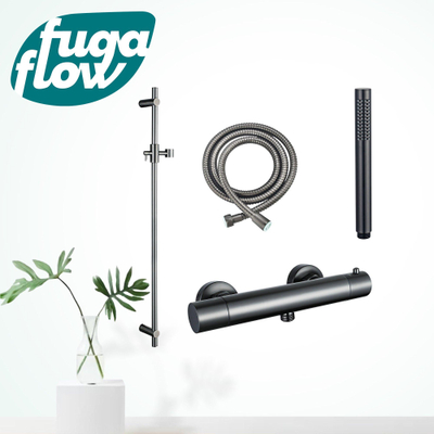 FugaFlow Eccelente Sobrado Badkamer douchekraan met glijstangset met staafhanddouche, metalen doucheslang Gunmetal PVD (antraciet)