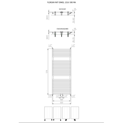 Plieger Florian Nxt M designradiator enkel horizontaal met middenaansluiting 1216x500mm 646W wit