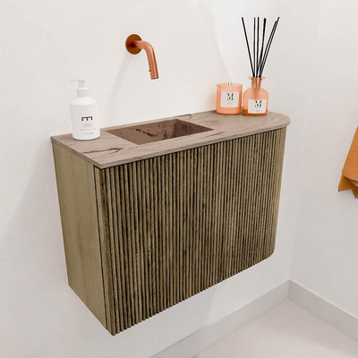 Mondiaz JOYA-DLUX Meuble de toilette 61,6cm - arrondi droit couleur Dusk - Lavabo FAYE position Gauche Sans trou de robinet couleur Arena