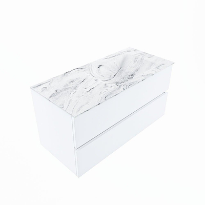 Mondiaz VICA-DLUX ensemble de meuble de salle de bain - 100cm - meuble sous-vasque talc - 2 tiroirs - lavabo encastré cloud droite - 1 trou de robinet - version haute de 60cm - glace