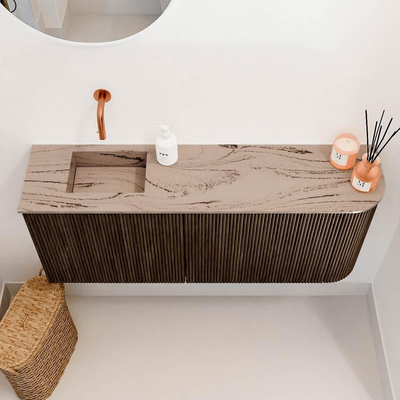 Mondiaz JOYA-DLUX 101.6cm toiletmeubel - ronding rechts kleur Walnut - Wastafel FAYE positie Links Zonder kraangat kleur Arena.