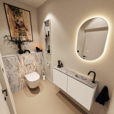 MONDIAZ TURE-DLUX 100cm toiletmeubel Talc. EDEN wastafel Glace positie rechts. Met 1 kraangat.