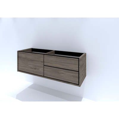 HR Badmeubelen Rize armoire sous lavabo - 1 grand tiroir à gauche (70 cm)/2 tiroirs à droite (70 cm) - sans poignée push2open - 140 x 45 x 45 cm - espresso