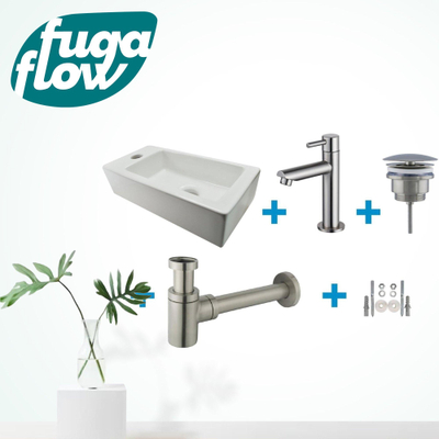 FugaFlow Eccelente Sobrado Pack Lave-mains - 1 trou de robinet - gauche - robinet Inox - Blanc