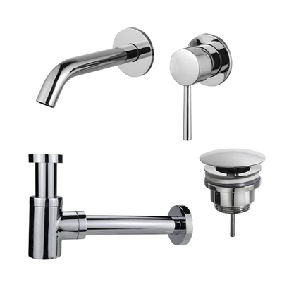 FugaFlow Eccelente Sobrado Slim Slim Kit mitigeur lavabo - robinet encastrable - bonde non-obturable - siphon design bas - Chrome brillant