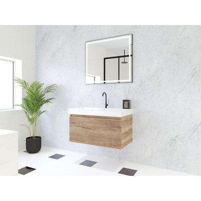 HR badmeubelen Matrix 3D Ensemble meuble de salle de bains 80cm 1 tiroir sans poignée avec profil de prise en couleur French oak avec lavabo just 1 trou de robinet blanc